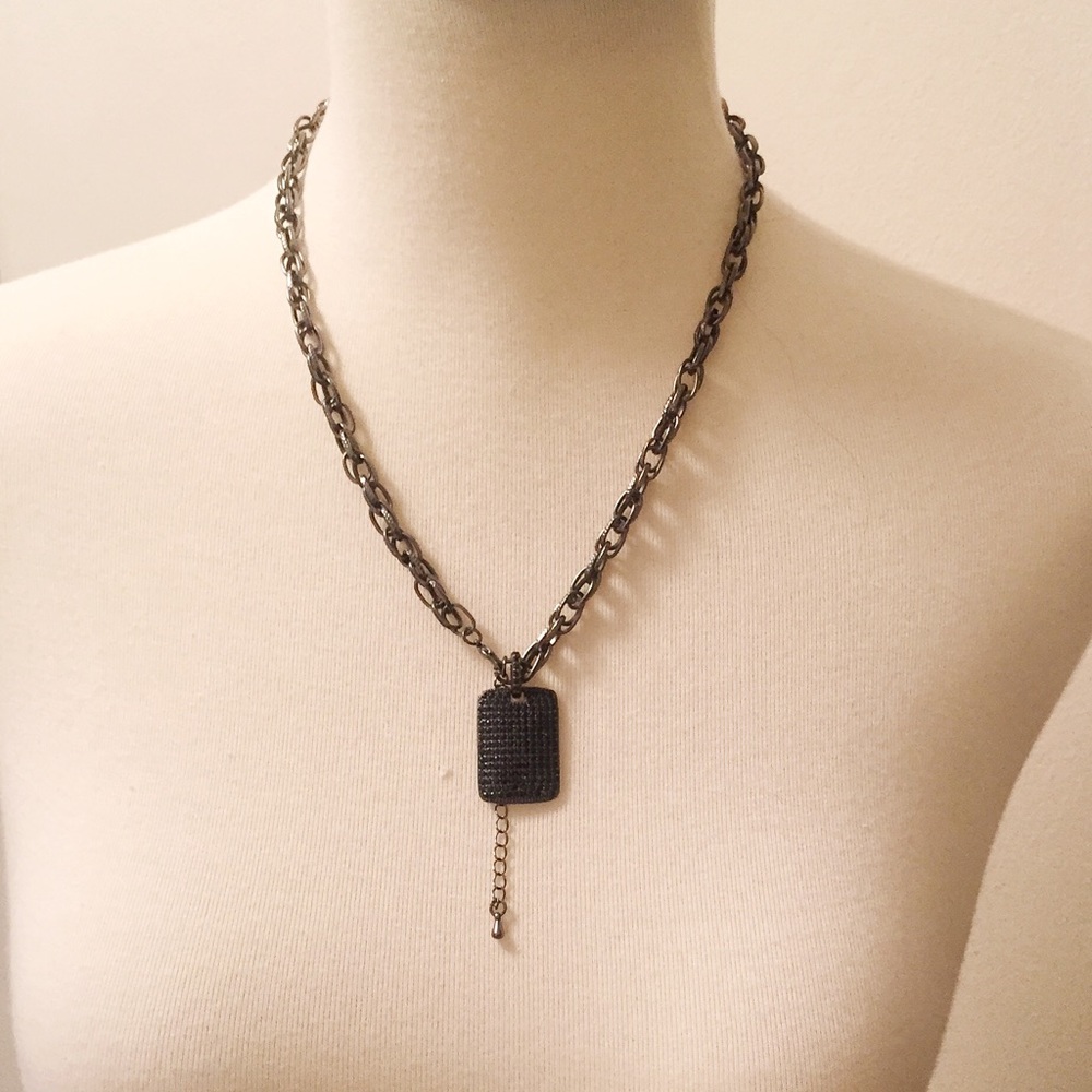 Gunmetal tag pendant necklace